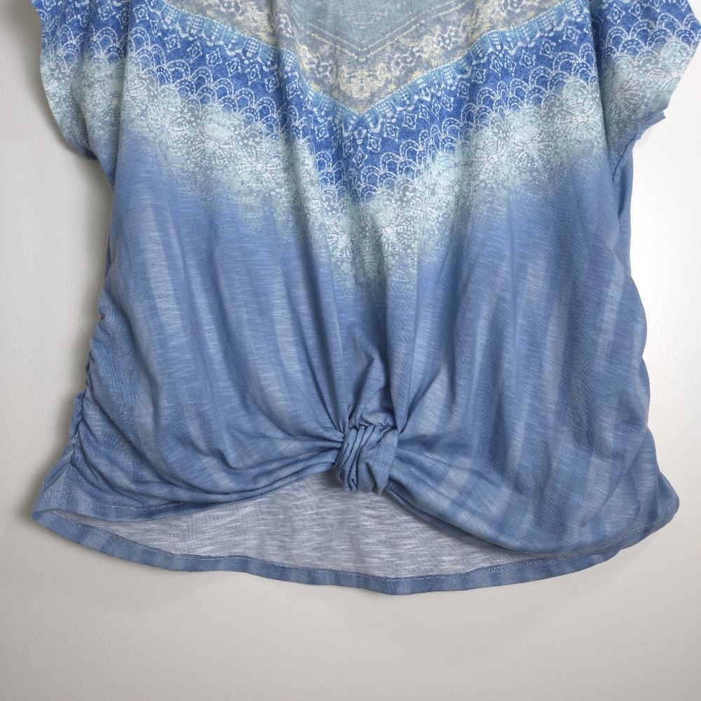 Democracy Ombré Tie Dye‎ Print Slub Knit Knot-Front Tee XL - Picture 4 of 9